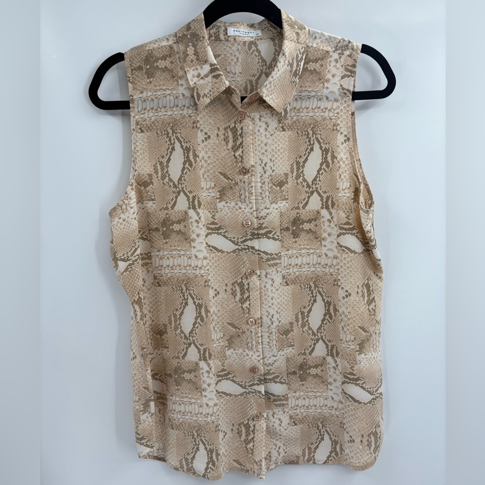 EQUIPMENT FEMME Colleen Silk Snake Print Sleeveless Blouse in Cream Size Small